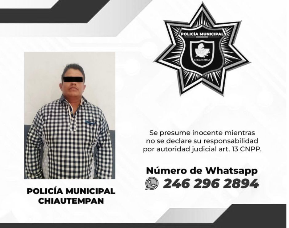 Detiene Policía de Chiautempan a sujeto por lesiones y cohecho